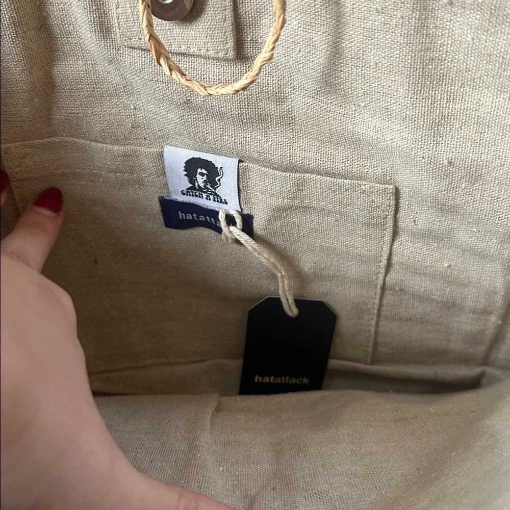 Hat Attack ‘one love’ Bob Marley Natural‎ Straw Tote with Black Embroidery